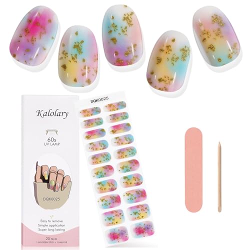 Kalolary 20PCS Gel Nail Wraps Nagelsticker, Bunt Selbstklebend Nagelfolie Nagelaufkleber Gel Nagellack Aufkleber Gel Nail Strips mit Nagelfeile und Stick von Kalolary