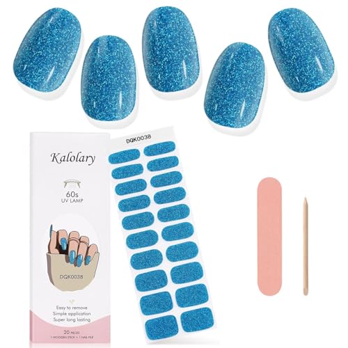 Kalolary 20PCS Gel Nail Wraps Nagelsticker, Glänzendes Blau Selbstklebend Nagelfolie Nagelaufkleber Gel Nagellack Aufkleber Gel Nail Strips mit Nagelfeile und Stick von Kalolary