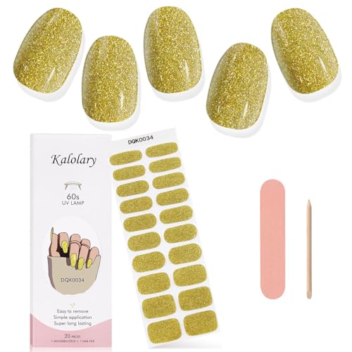 Kalolary 20PCS Gel Nail Wraps Nagelsticker, Glänzendes Gelb Selbstklebend Nagelfolie Nagelaufkleber Gel Nagellack Aufkleber Gel Nail Strips mit Nagelfeile und Stick von Kalolary