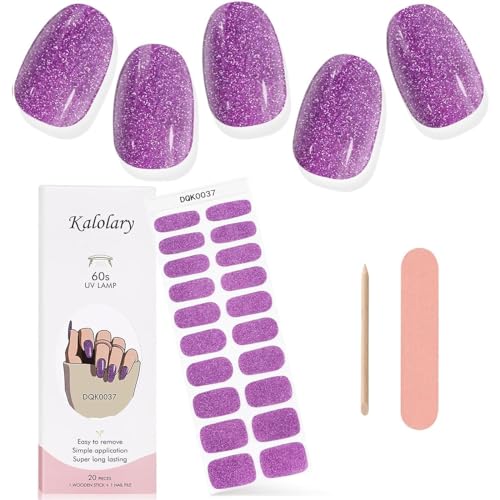 Kalolary 20PCS Gel Nail Wraps Nagelsticker, Selbstklebend Nagelfolie Nagelaufkleber UV/LED-Lampe Erforderlich Cured Gel Nagellack Aufkleber Gel Nail Strips mit Nagelfeile und Stick (Lila) von Kalolary