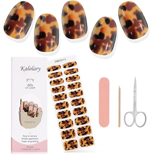 Kalolary 20PCS Gel Nail Wraps Nagelsticker, Selbstklebend Nagelfolie Nagelaufkleber Gel Nagellack Aufkleber Gel Nail Strips mit Nagelfeile Schere und Stick (13) von Kalolary