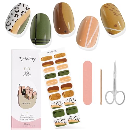 Kalolary 20PCS Gel Nail Wraps Nagelsticker, Selbstklebend Nagelfolie Nagelaufkleber Gel Nagellack Aufkleber Gel Nail Strips mit Nagelfeile Schere und Stick (15) von Kalolary