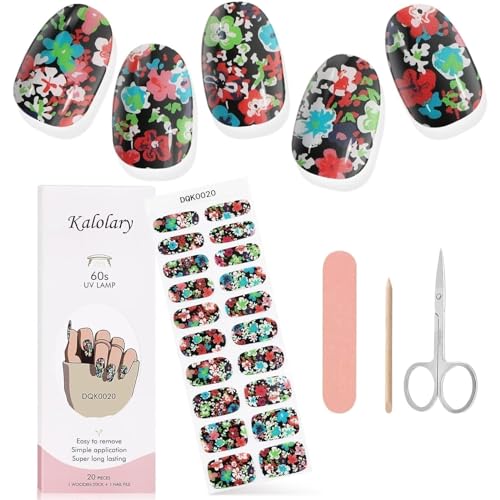 Kalolary 20PCS Gel Nail Wraps Nagelsticker, Selbstklebend Nagelfolie Nagelaufkleber Gel Nagellack Aufkleber Gel Nail Strips mit Nagelfeile Schere und Stick (20) von Kalolary