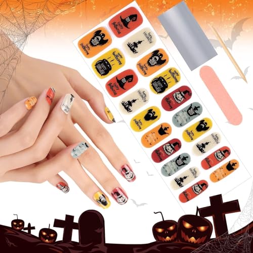 Kalolary 20PCS Halloween Gel Nail Wraps Nagelsticker, Selbstklebend Nagelfolie Nagelaufkleber UV/LED-Lampe Erforderlich Cured Gel Nagellack Aufkleber Gel Nail Strips mit Nagelfeile und Stick(C) von Kalolary