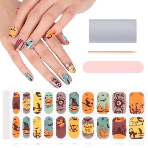 Kalolary 20PCS Halloween Gel Nail Wraps Nagelsticker, Selbstklebend Nagelfolie Nagelaufkleber UV/LED-Lampe Erforderlich Cured Gel Nagellack Aufkleber Gel Nail Strips mit Nagelfeile und Stick(D) von Kalolary