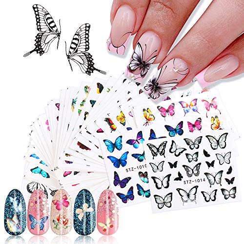 Kalolary 30 Blatt Nagelsticker Blumen Schmetterling Wassertransfer, Nagelaufkleber Selbstklebend Nail Art Stickers Nageltattoos Nageldesign Sticker Nagel Decals DIY Nagelkunst Abziehbilder von Kalolary