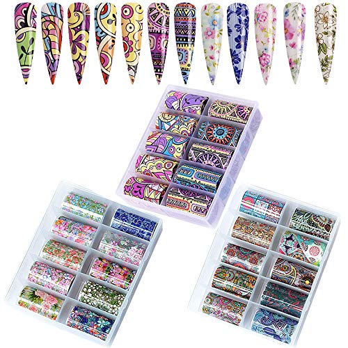 Kalolary 30 Rolls Blumen Nagelfolien Aufkleber, Nail Art Transferfolie Nagelsticker Nailart Folie Nail Wraps Transfer Aufkleber Kit Nagelfolie Nagelfolie Transfer Sticker Nageldesign von Kalolary