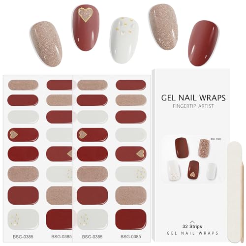 Kalolary 32PCS Gel Nail Wraps Nagelsticker, Selbstklebend Nagelfolie Nagelaufkleber Gel Nagellack Aufkleber Gel Nail Strips mit Nagelfeile und Stick (D) von Kalolary