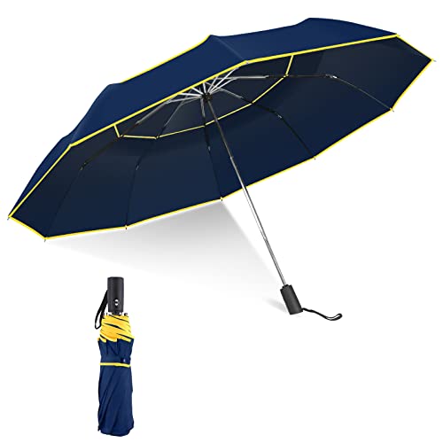 Kalolary 62 Inch Automatische Regenschirm Golfschirme Extra große, Foldable Golf Regenschirm sturmsicher Winddichte wasserdichte Doppelt Überdachung Sonnenschutz(Blau) von Kalolary