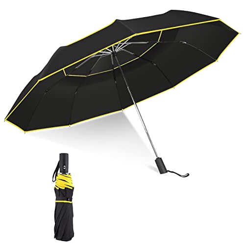 Kalolary 62 Inch Automatische Regenschirm Golfschirme Extra große, Foldable Golf Regenschirm sturmsicher Winddichte wasserdichte Doppelt Überdachung Sonnenschutz (Schwarz) von Kalolary
