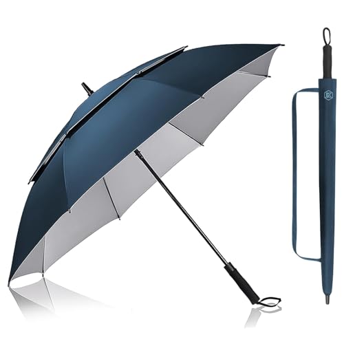 Kalolary 62 Zoll UPF 50+ UV Automatik Reise Golf Regenschirm, Extra große Automatische Regenschirm Golfschirme Foldable Doppelter für Damen und Herren(Blau) von Kalolary