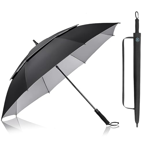 Kalolary 62 Zoll UPF 50+ UV Automatik Reise Golf Regenschirm, Extra große Automatische Regenschirm Golfschirme Foldable Doppelter für Damen und Herren(Schwarz) von Kalolary