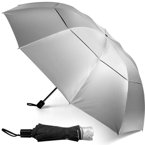 Kalolary 62 Zoll extra übergroße große kompakte Golf -Regenschirm, UPF50+ Doppel -Baldachin Vented Windfestes Wasserdicht übergroße Regenschirm für Frauen und Männer (Sliver) von Kalolary