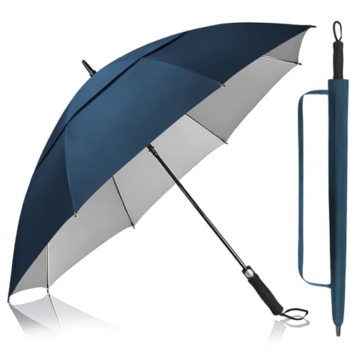 Kalolary 68 Zoll UPF 50+ UV Automatik Reise Golf Regenschirm, Extra große Automatische Regenschirm Golfschirme Foldable Doppelter für Damen und Herren (Blau) von Kalolary