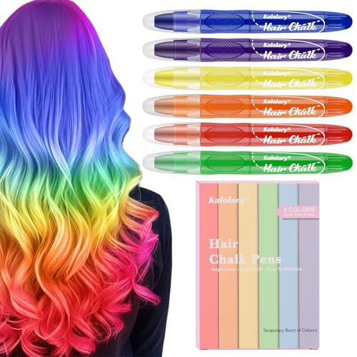 Kalolary Haarkreide Temporäre Haarfarbe, Haarfarbenstifte Waschbare Farbstifte für Mädchen Haarfärben Party, Cosplay, Halloween, Weihnachten(6 Farben, Einheitsgröße) von Kalolary
