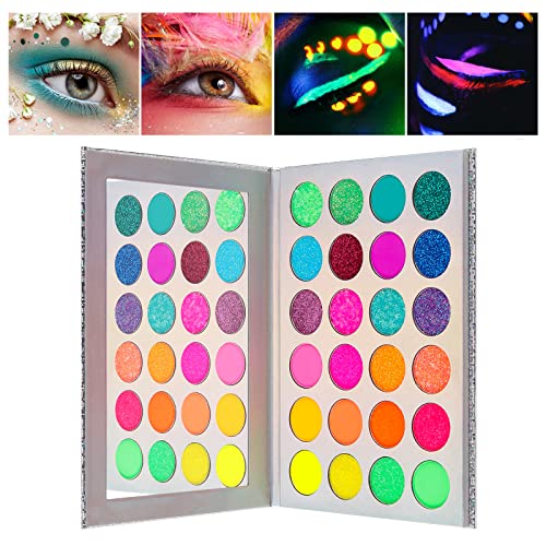 Kalolary Neon Luminous Eyeshadow Palette, 24-farbige hochpigmentierte Lidschatten-Make-up-Palette, UV Glow Blacklight Matte und Glitter Makeup Kit für Damen Make-up von Kalolary