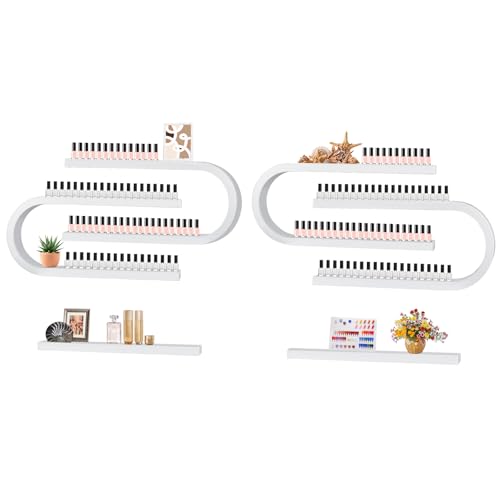 U förmige Nagelllack Ständer aus Metall Wandmontage, Kalolary 6 Teiliges Weißes Präsentationsregal Kosmetikvitrine Lippenstift Wandregal Organizer Ätherische Öle Nagellackflaschen Spa Salon Geschäft von Kalolary