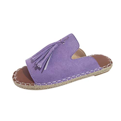 Damen Flach Sandalen Pantoffeln,Peep Toe Espadrilles Sommerschuhe Strand Hausschuhe Bequeme Urlaub Slides Quasten Anti-Rutsch-Sandalen von KaloryWee