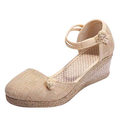 Damen Keilabsatz Sandalen,Espadrilles Mit Hasp Klassisch Freizeit Keilsandalen Atmungsaktiv Sommerschuhe High Heels Fischmund Schuhe von KaloryWee