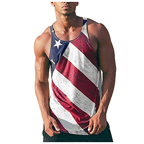 Herren Druck Tank Top,Freizeit Lose Streifen Ärmellos Shirts für Tag Der Unabhängigkeit,Unisex-Kleidung Strandkleidung Sommer von KaloryWee