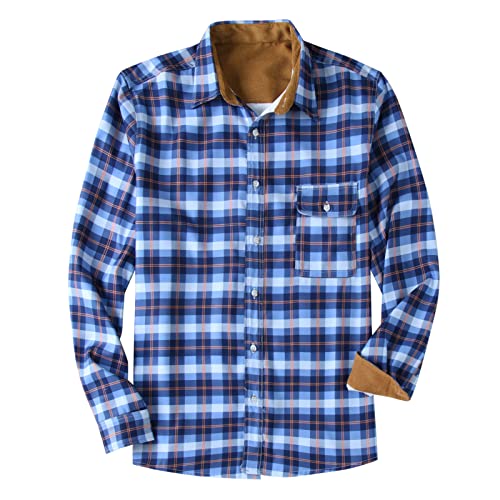 Herren Hemd Langarm Kariert Regular Fit Stehkragen Button Up Baumwollhemd Slim Fit Hemd Mit Stehkragen Karohemd Kariert, Mehrfarbig, Größe:M-4XL von KaloryWee