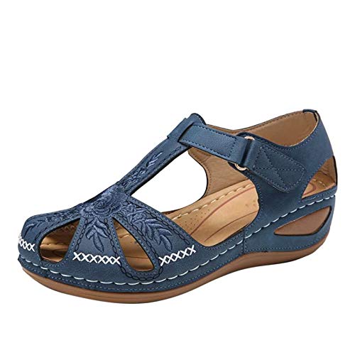 KaloryWee Damen Keilabsatz Plateau Sandalen,Sommer Aushöhlen Atmungsaktive Geschlossene Wander Sandals Casual Elegante Sommerschuhe Strandsandalen Indoor/Outdoor für Frauen von KaloryWee