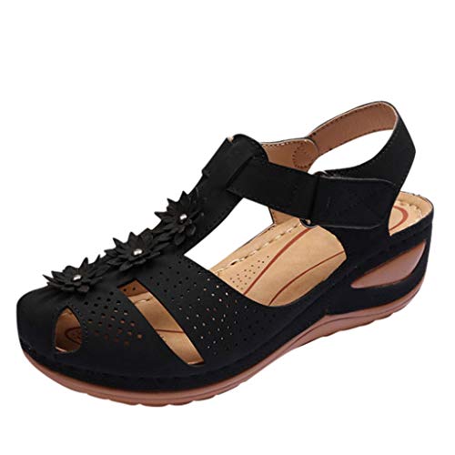 KaloryWee Damen Keilabsatz Plateau Sandalen,Sommer Aushöhlen Atmungsaktive Geschlossene Wander Sandals Casual Elegante Sommerschuhe Strandsandalen Indoor/Outdoor für Frauen von KaloryWee