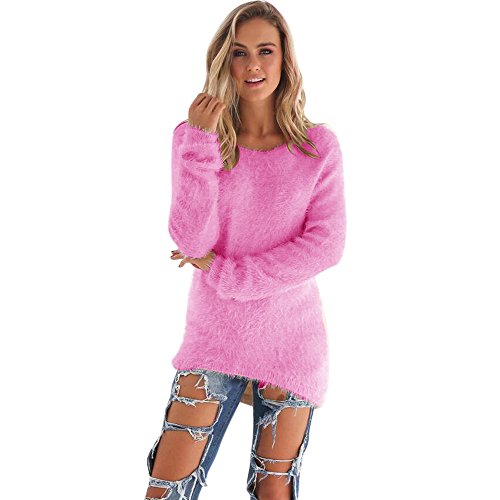 KaloryWee Damen Mohair Langer Pullover PlüSch Langarm Sweatshirt Herbst Winter Warmer Lockerer Freizeitpullover gestrickter Langarmpullover mit v-Ausschnitt Damen Basic Sweatshirt aus Plüsch von KaloryWee