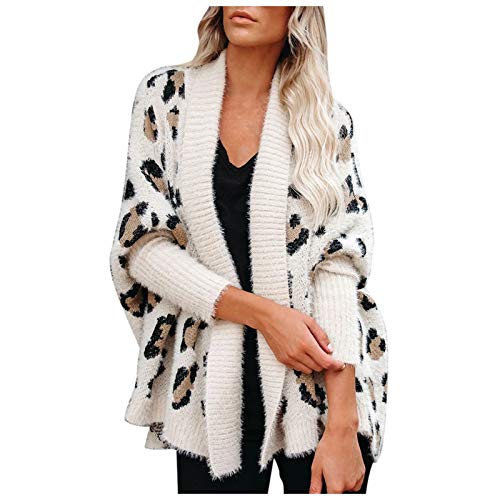 KaloryWee Damen Strickjacke Casual Mode Leopard Cardigan Top Lange Ärmel Mantel Pullover Coat Tops Herbst Winter von KaloryWee