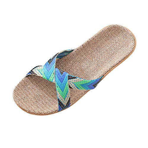 KaloryWee Leinen Hausschuhe Für Damen/Herren,Freizeit Rutschfeste Flache Schuhe,Unisex Slipper Pantoletten Zuhause Sommerschuhe Strandschuhe von KaloryWee