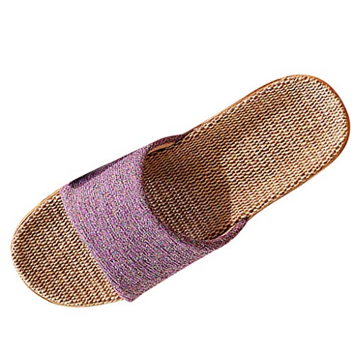 KaloryWee Leinen Hausschuhe Für Damen/Herren,Freizeit Rutschfeste Flache Schuhe,Unisex Slipper Pantoletten Zuhause Sommerschuhe Strandschuhe von KaloryWee