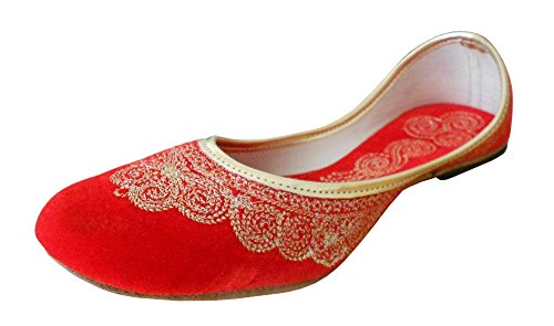 Kalra Creations Jutties indische traditionelle Samt-Flip-Flops für Damen, Rot - rot - Größe: 36.5 EU von Kalra Creations