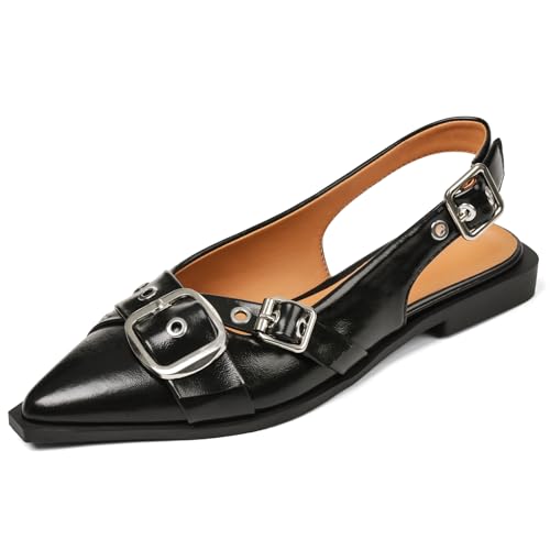 Damen Slingback Flats Geschlossene Spitze Niedriger Absatz Kleid Flache Schuhe Schnalle Pathent Leder Ballerinas für Frauen 2025 Comfrotable Arbeit, Schwarz, 38 EU Damen Slingback Flats Geschlossene Spitze Niedriger Absatz Kleid Flache Schuhe Schnalle Pathent Leder Ballerinas für Frauen 2025 Comfrotable Arbeit, Schwarz, 38 EU von Kalstage