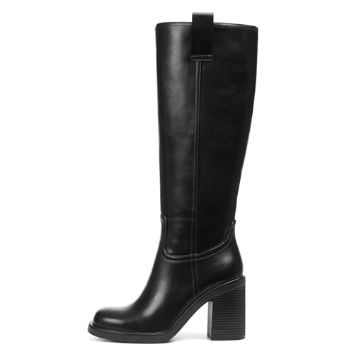 Kalstage Plateau-Stiefel, kniehohe Damenstiefel, modisch, Herbst, klobiger Absatz, quadratischer Zehenbereich, halber Reißverschluss, hohe Stiefel für Konzert, Club, Festival, Schwarz, 38.5 EU Kalstage Plateau-Stiefel, kniehohe Damenstiefel, modisch, Herbst, klobiger Absatz, quadratischer Zehenbereich, halber Reißverschluss, hohe Stiefel für Konzert, Club, Festival, Schwarz, 38.5 EU von Kalstage