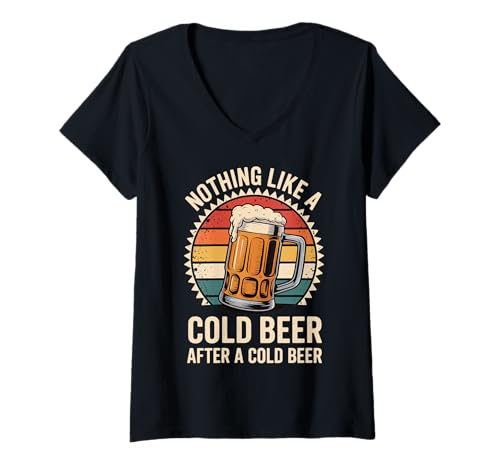 Damen Nothing Like A Cold Beer After A Cold Beer T-Shirt mit V-Ausschnitt Damen Nothing Like A Cold Beer After A Cold Beer T-Shirt mit V-Ausschnitt von Kaltes Bier Trinken BBQ Barbecue