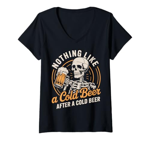 Damen Nothing Like A Cold Beer After A Cold Beer T-Shirt mit V-Ausschnitt Damen Nothing Like A Cold Beer After A Cold Beer T-Shirt mit V-Ausschnitt von Kaltes Bier Trinken BBQ Barbecue