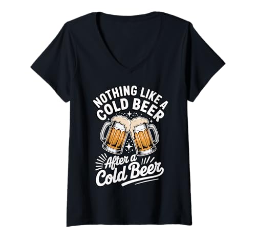 Damen Nothing Like A Cold Beer After A Cold Beer T-Shirt mit V-Ausschnitt Damen Nothing Like A Cold Beer After A Cold Beer T-Shirt mit V-Ausschnitt von Kaltes Bier Trinken BBQ Barbecue