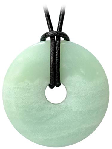 Kaltner Präsente Edelstein Halskette mit Anhänger/Amazonit/Lederband mit Donut Anhänger/Hochwertiger Edelsteinanhänger mit Lederkette/Ø Edelsteindonut 40 mm von Kaltner Präsente