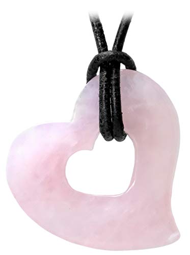 Kaltner Präsente Edelstein Halskette mit Anhänger/Rosenquarz/Lederband mit Herz Anhänger/Hochwertiger Edelsteinanhänger mit Lederkette/Edelsteinherz Ø 30 mm von Kaltner Präsente