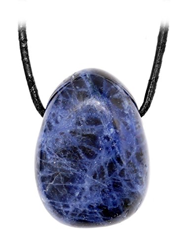 Kaltner Präsente Edelstein Halskette mit Anhänger/Sodalith/Lederband mit gebohrtem Trommelstein Tropfen Anhänger/Hochwertiger Edelsteinanhänger/Lederkette von Kaltner Präsente