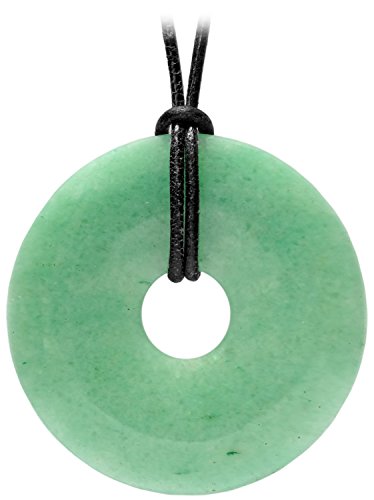 Kaltner Präsente Geschenkidee - Lederkette für Damen und Herren mit Donut Anhänger aus dem Edelstein Aventurin (Ø 50 mm) von Kaltner Präsente