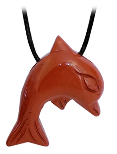 Kaltner Präsente Geschenkidee - Lederkette für Damen und Herren mit Edelstein Delfin Anhänger Jaspis Rot (40 x 32 mm) von Kaltner Präsente