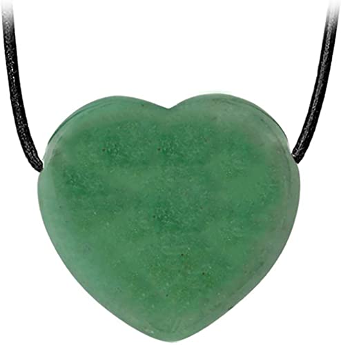Kaltner Präsente Edelstein Halskette mit Anhänger/Aventurin Grün/Lederband mit Herz Anhänger/Hochwertiger Edelsteinanhänger mit Lederkette/Edelsteinherz Ø 20 mm von Kaltner Präsente