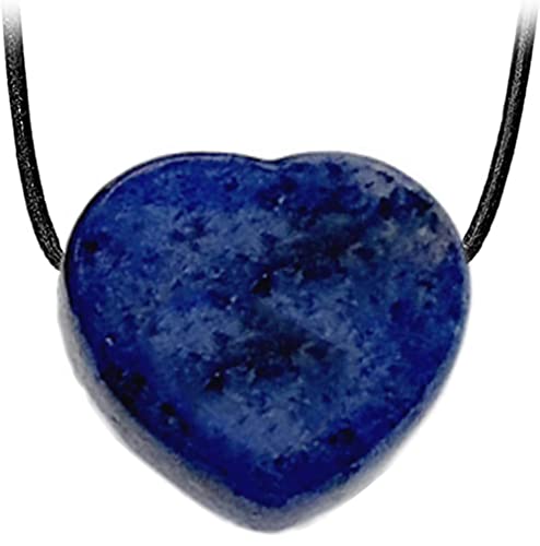 Kaltner Präsente Edelstein Halskette mit Anhänger/Dumortierit Blau/Lederband mit Herz Anhänger/Hochwertiger Edelsteinanhänger mit Lederkette/Edelsteinherz Ø 20 mm von Kaltner Präsente