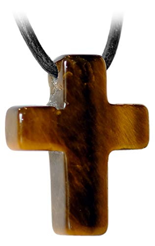 Kaltner Präsente Geschenkidee - Lederkette für Damen und Herren mit Kreuz Anhänger aus dem Edelstein Tigerauge (25 x 20 x 7 mm) von Kaltner Präsente