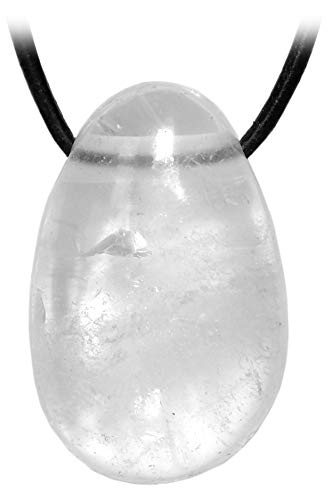Kaltner Präsente Edelstein Halskette mit Anhänger/Bergkristall/Lederband mit gebohrtem Trommelstein Tropfen Anhänger/Hochwertiger Edelsteinanhänger/Lederkette von Kaltner Präsente