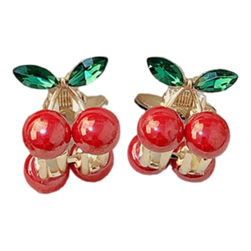 Haarklammer mit kleinen Kirschen und Strasssteinen, eleganter Metallgriff, Seitenklammer für Damen und Kinder, für den täglichen Gebrauch, 2 Stück von Kalttoy