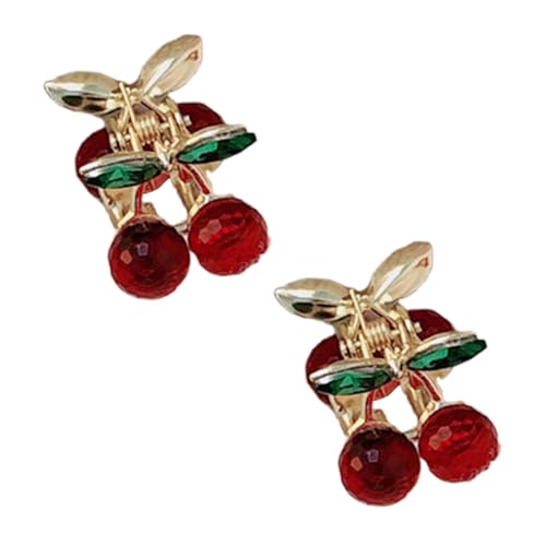 Haarklammer mit kleinen Kirschen und Strasssteinen, eleganter Metallgriff, Seitenklammer für Damen und Kinder, für den täglichen Gebrauch, 2 Stück von Kalttoy