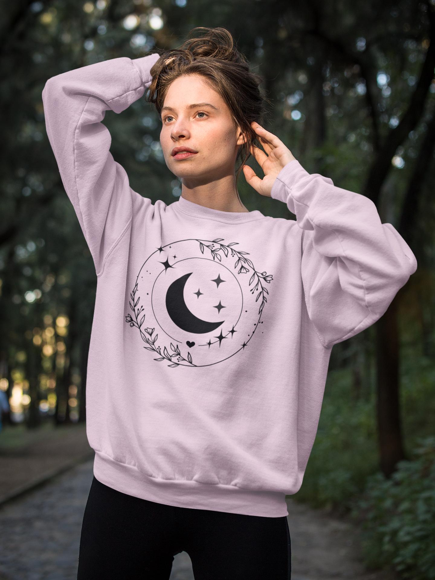 Sweatshirt Mit Halbmond Und Sternendesign - Erhältlich in Vielen Farben "Love You To The Moon & Back"-Schriftzug Auf Dem Ärmel von Kalumaprint