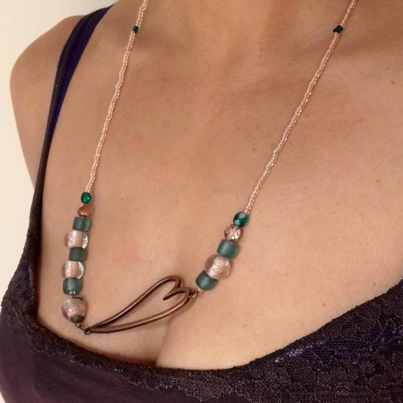 Halskette Mit Kupferherz, Geschenk Für Sie, Lange Boho Halskette, Wiederverwendeter Lustiger Schmuck, Geliebte Menschen, Elegante Mama Halskette Mit Kupferherz, Geschenk Für Sie, Lange Boho Halskette, Wiederverwendeter Lustiger Schmuck, Geliebte Menschen, Elegante Mama von KalungCreations